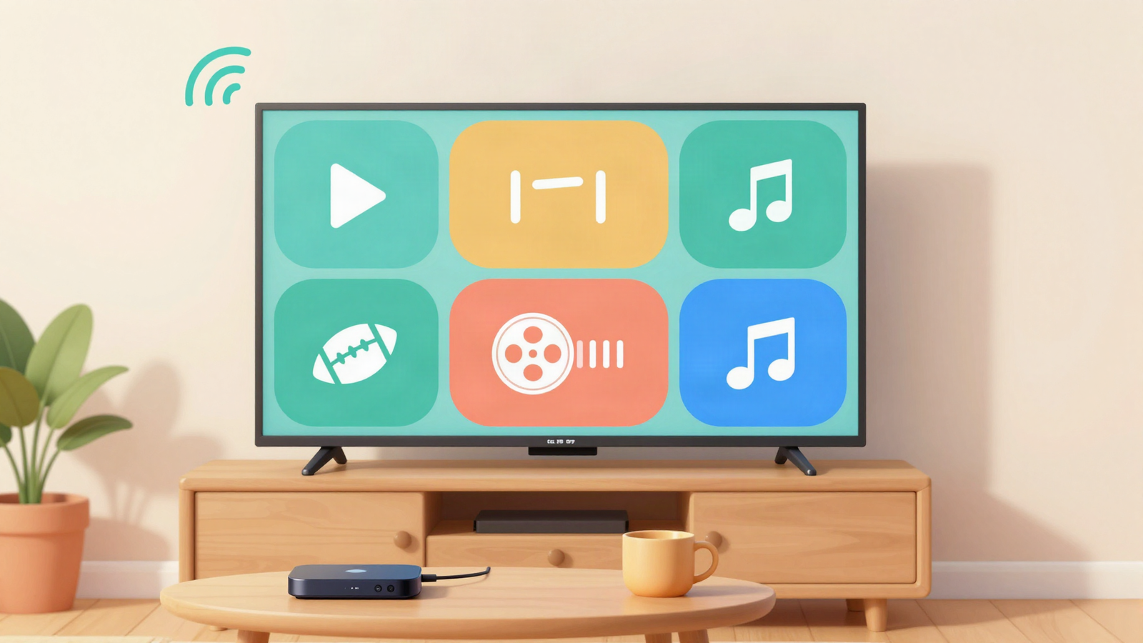 Premium IPTV streaming on a smart TV in a cozy living room
